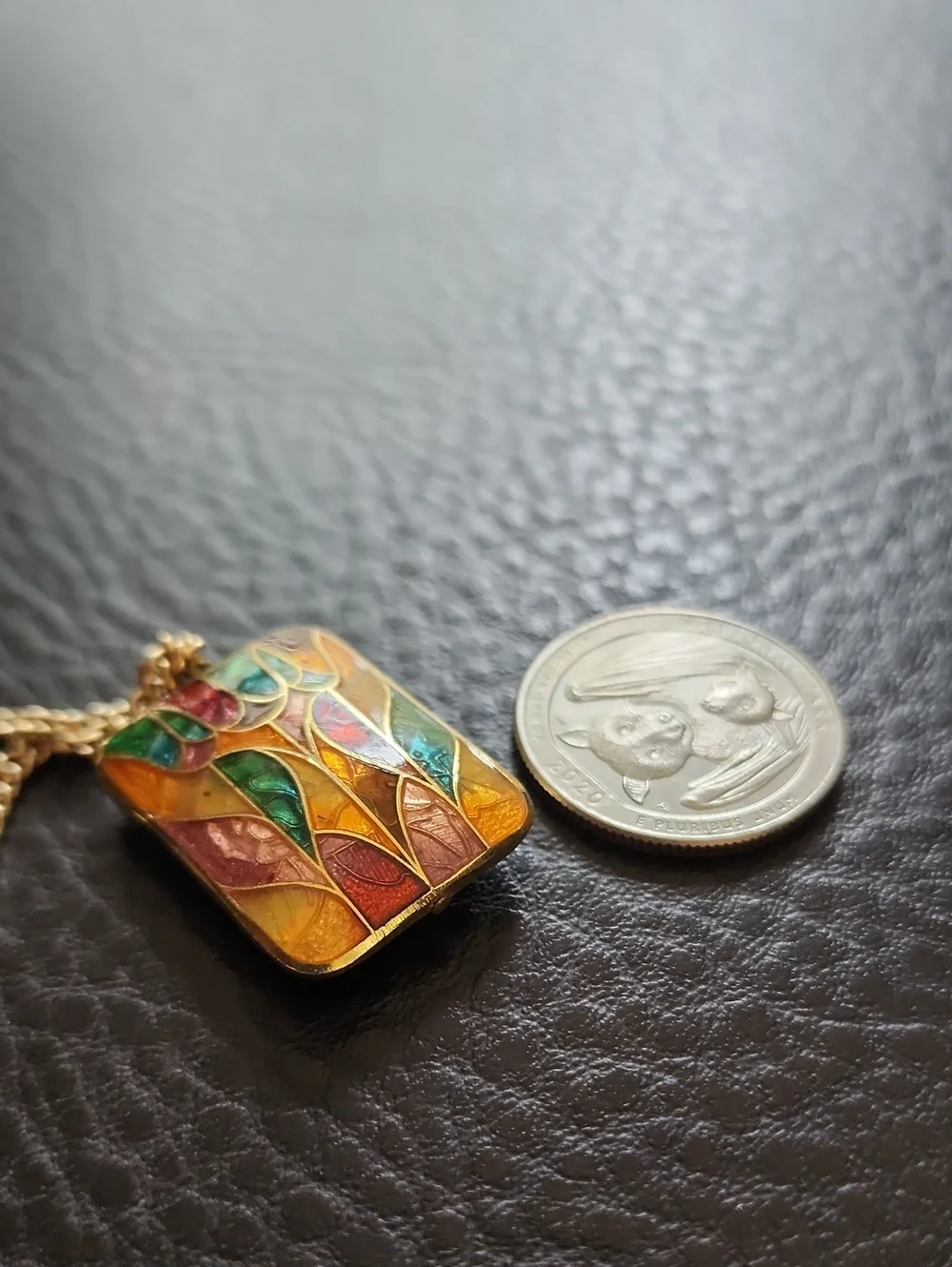 Multicolor Enamel Mosaic Pendant Necklace in Gold Tone